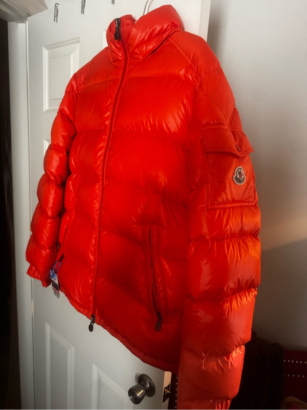 Moncler Vibrant Red Shiny Quilted Down Puffer Jacket